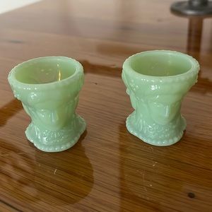 Vintage green glass salt dip, 2 pieces